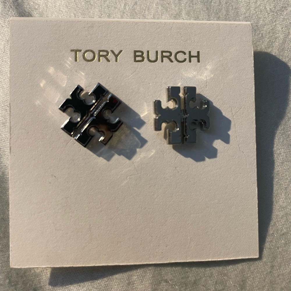 Tory Burch Shiny Silver Stud Earrings